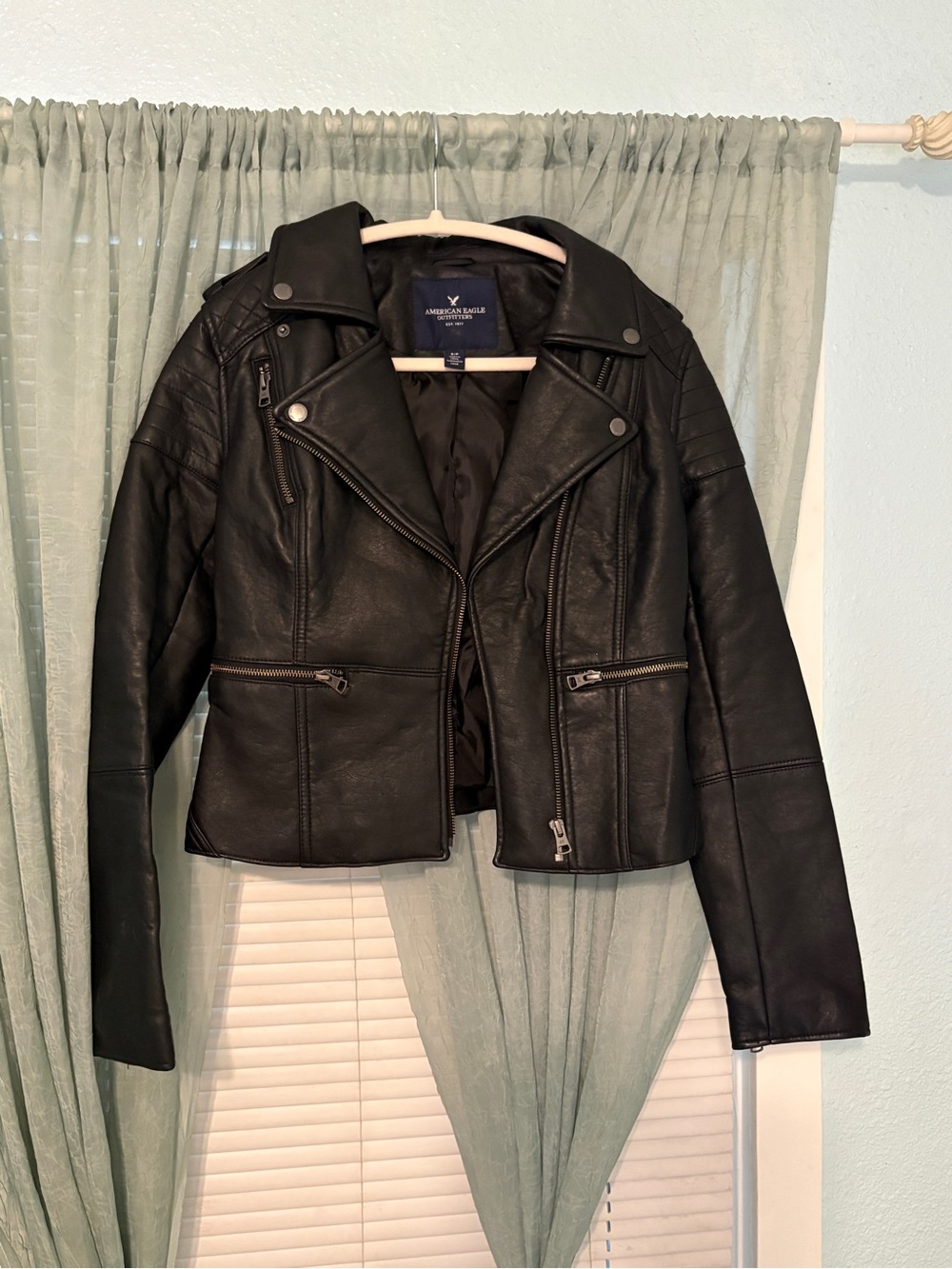 American Eagle Outfitters Black Faux Leather Moto Jacket